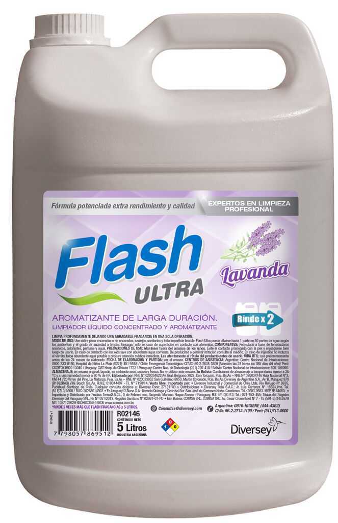 FLASH ULTRA 4x5L - AROMATIZANTE DE LARGA DURACIÓN - LIMPIADOR LÍQUIDO CONCENTRADO